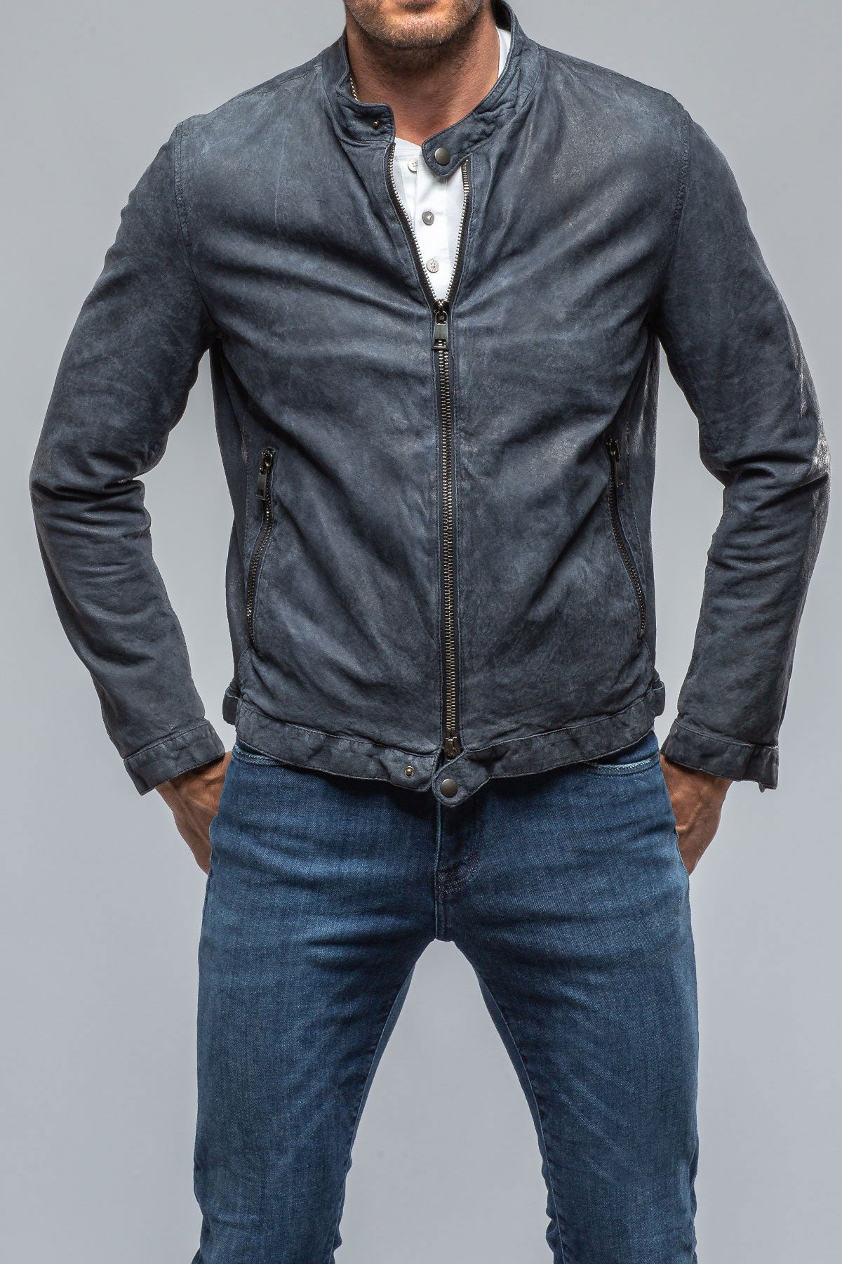 Cherto Waxed Moto In Navy | Mens - Outerwear - Leather | Gimo's