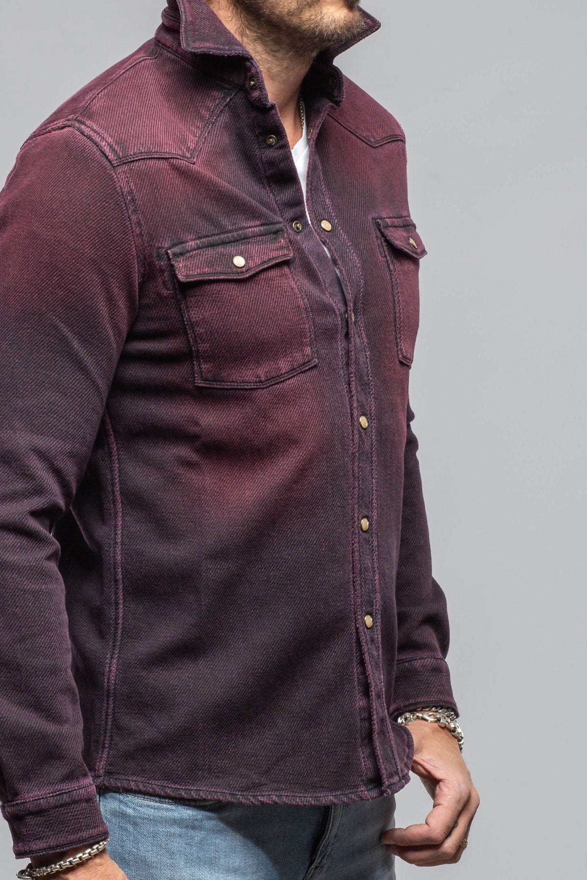 Cutter Knit Snap Shirt In Bordeaux - AXEL'S