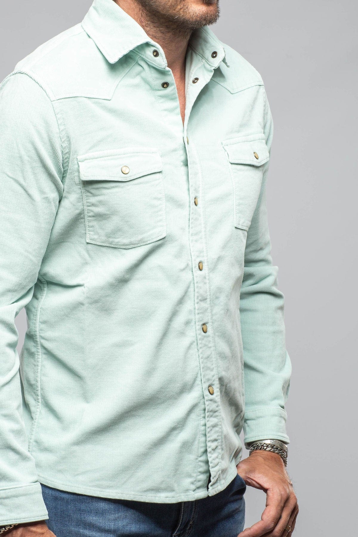 Prime Western Corduroy Snap Shirt In Spearmint - AXEL'S