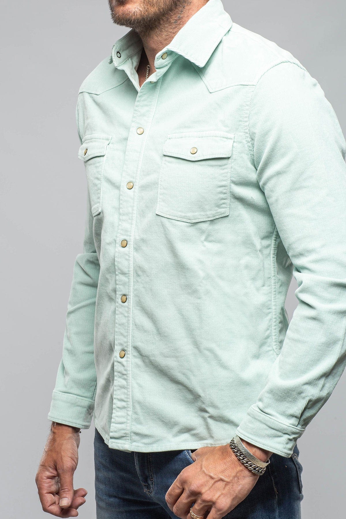 Prime Western Corduroy Snap Shirt In Spearmint - AXEL'S