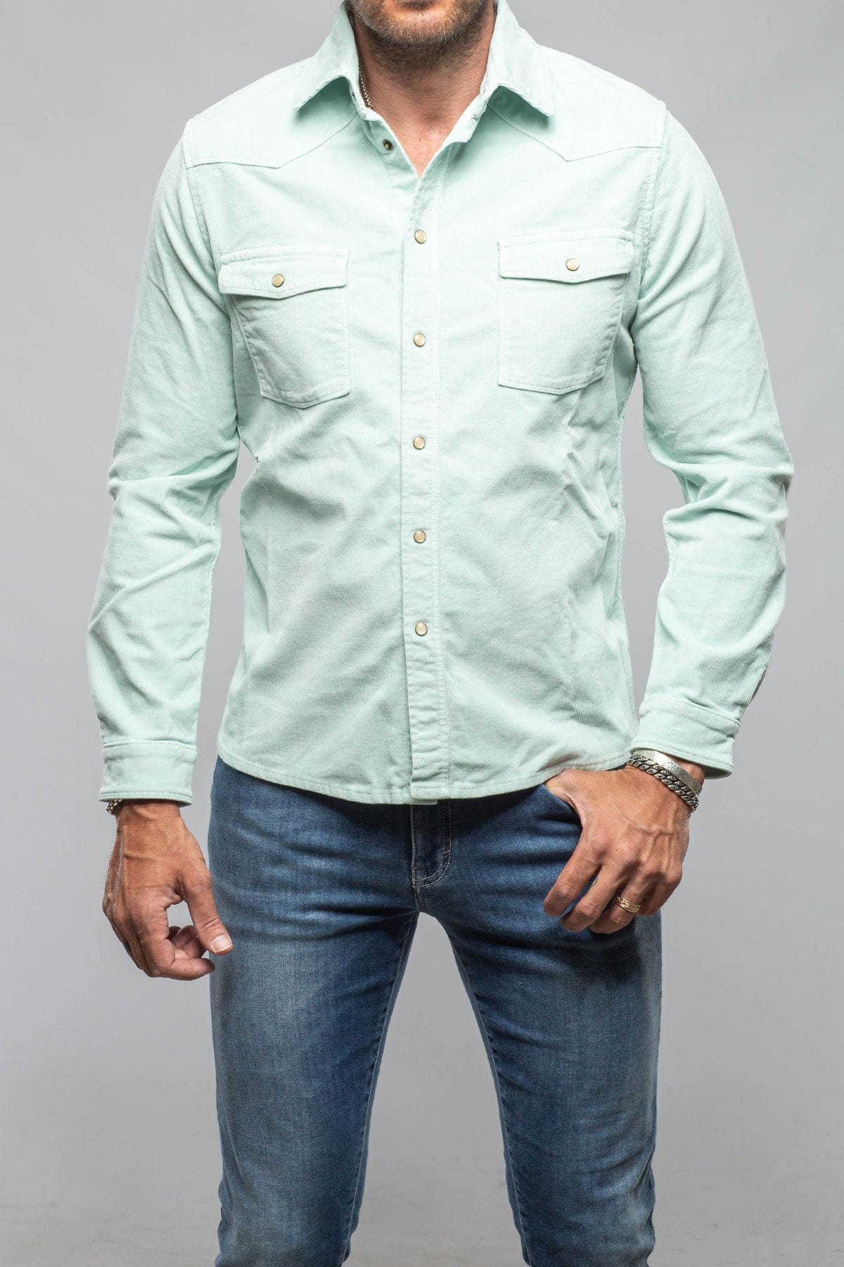 Prime Western Corduroy Snap Shirt In Spearmint - AXEL'S