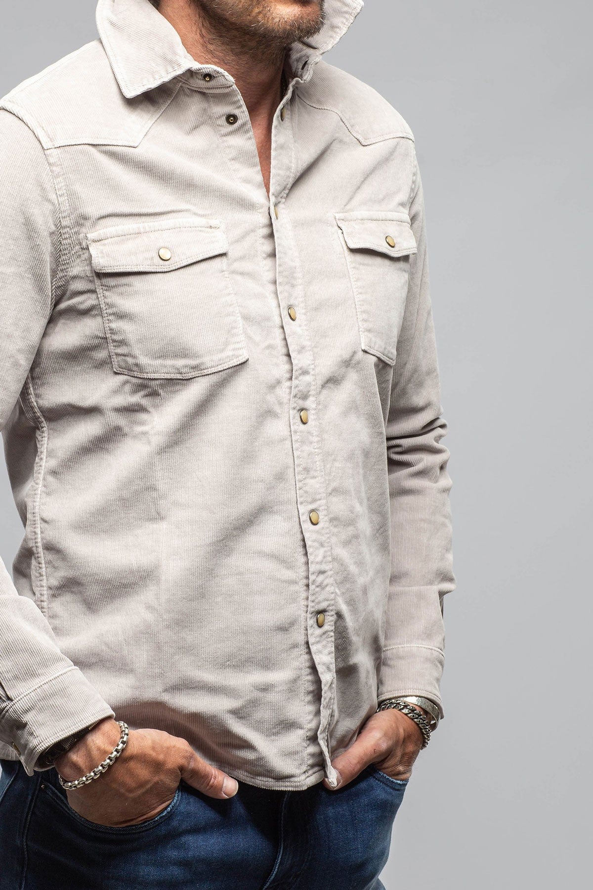 Prime Western Corduroy Snap Shirt In Sasso - AXEL'S