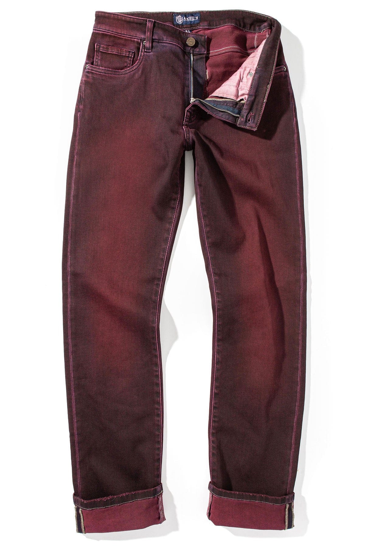 Waylon Over-Dyed Stretch Denim In Bordeaux - AXEL'S
