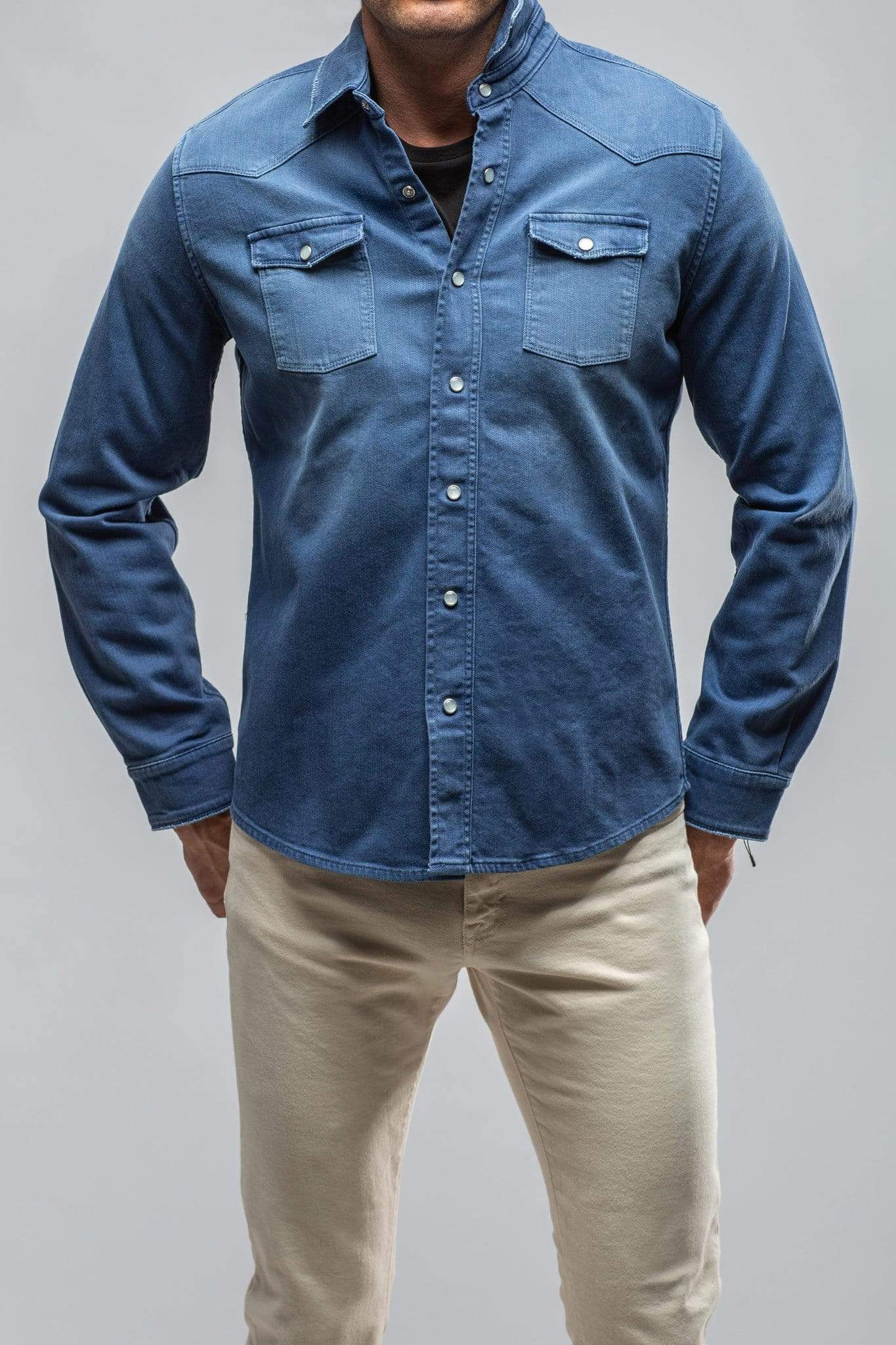 Ranger Colored Denim Snap Shirt In Indaco - AXEL'S