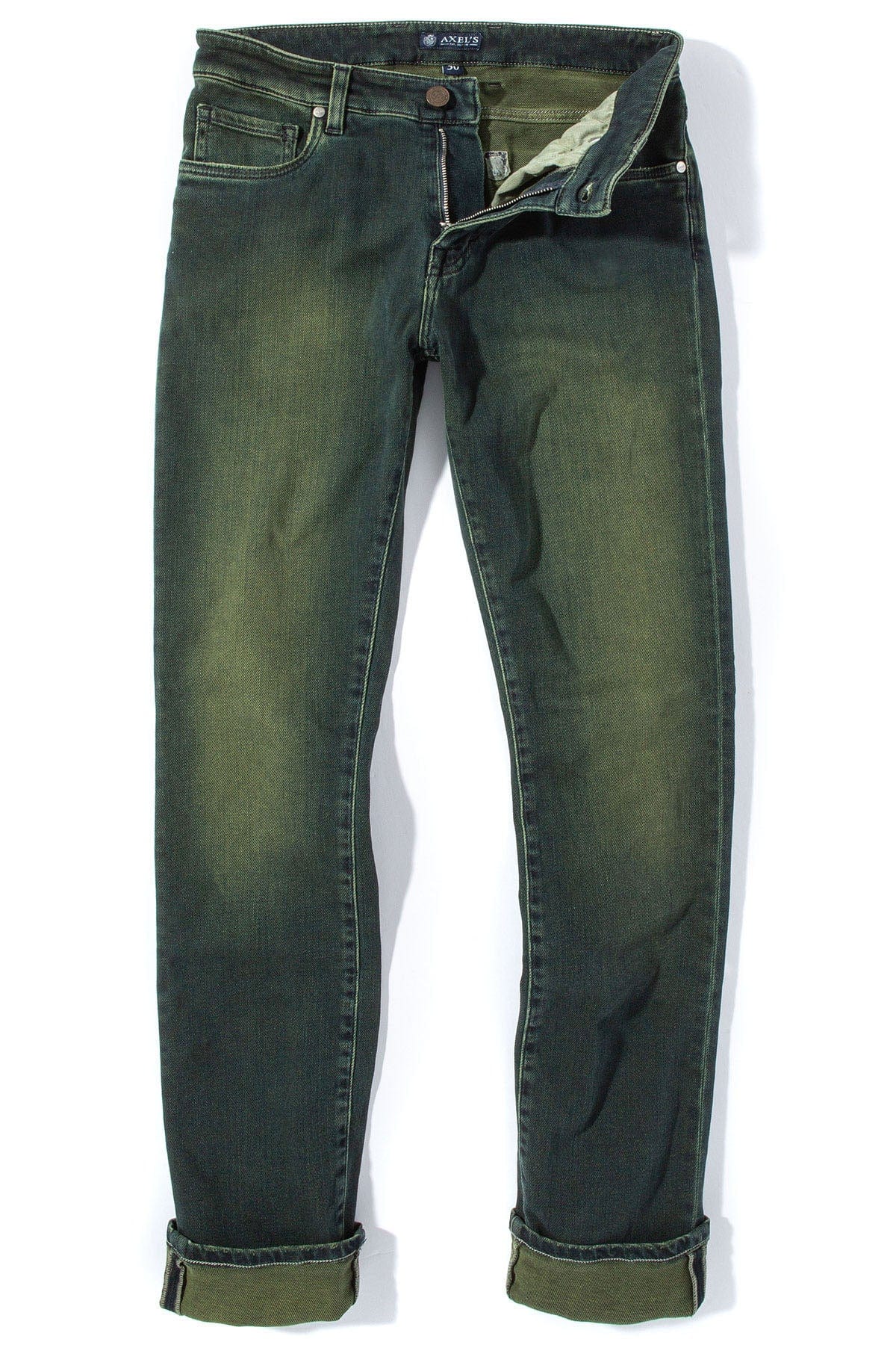 Waylon Over-Dyed Stretch Denim In Avocado - AXEL'S