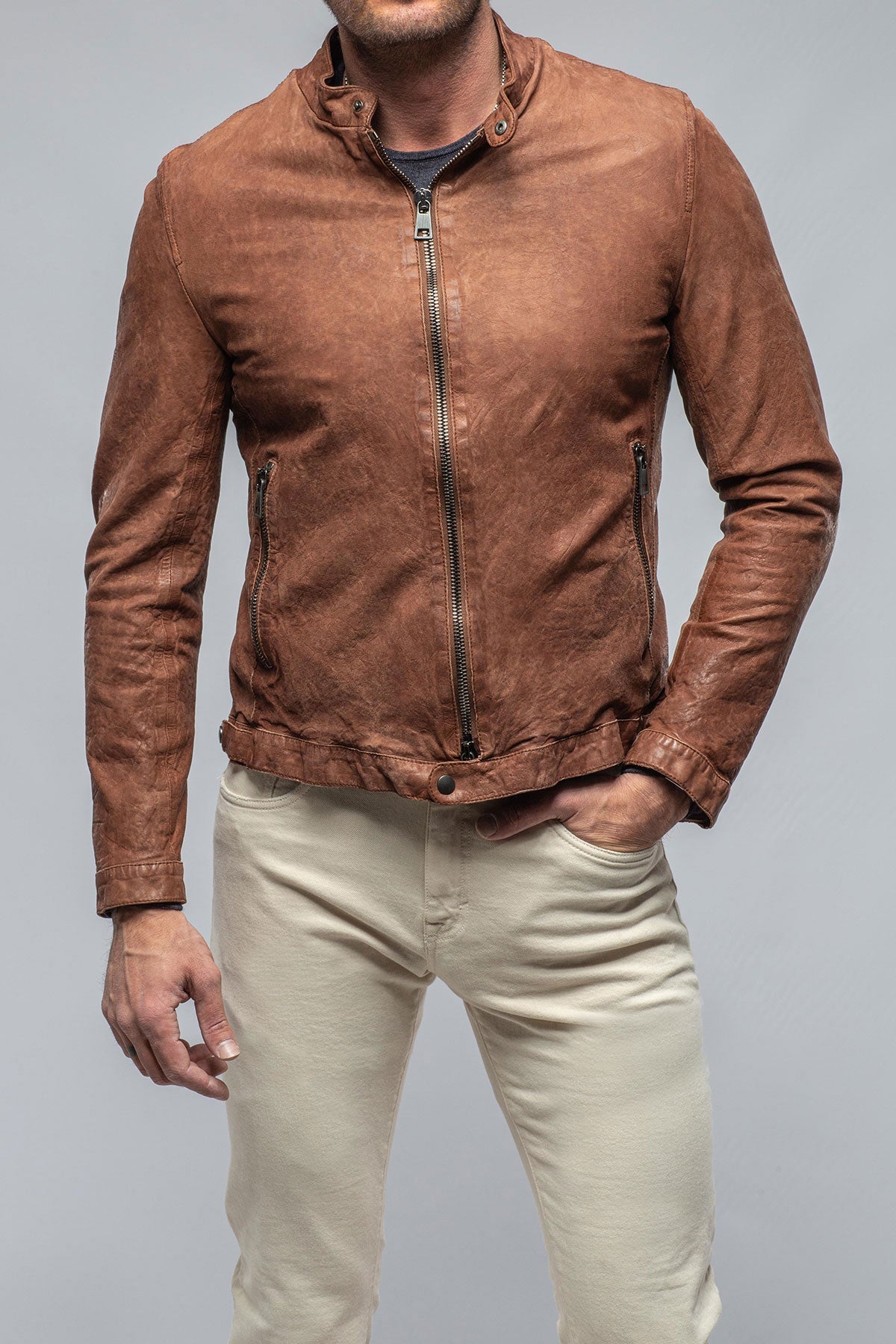 Cherto Waxed Moto In Cognac | Mens - Outerwear - Leather | Gimo's