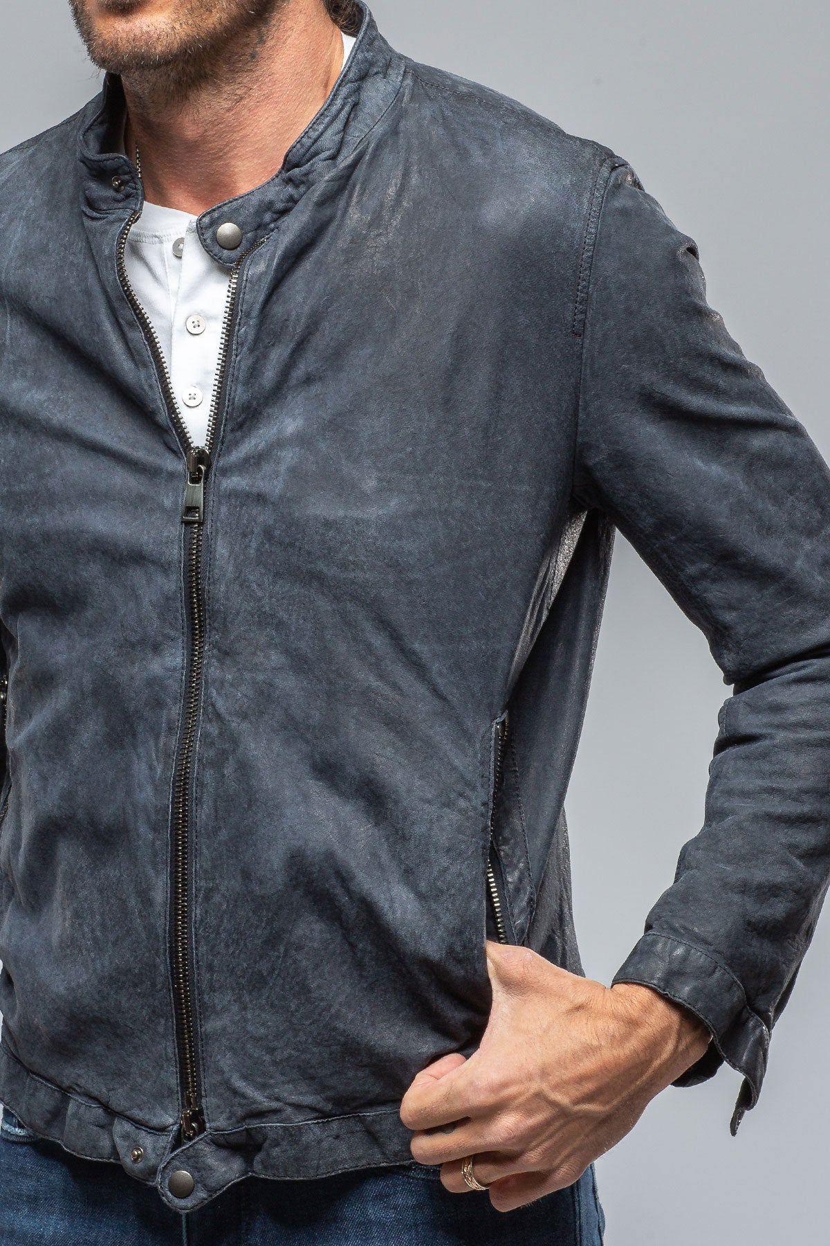 Gimo's Cherto Waxed Moto In Navy Mens - Outerwear - Leather