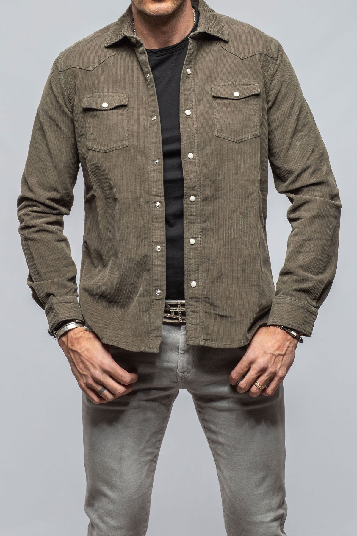 Brooks Corduroy Snap Shirt In Army | Mens - Snap Shirts | Axel's Premium Denim