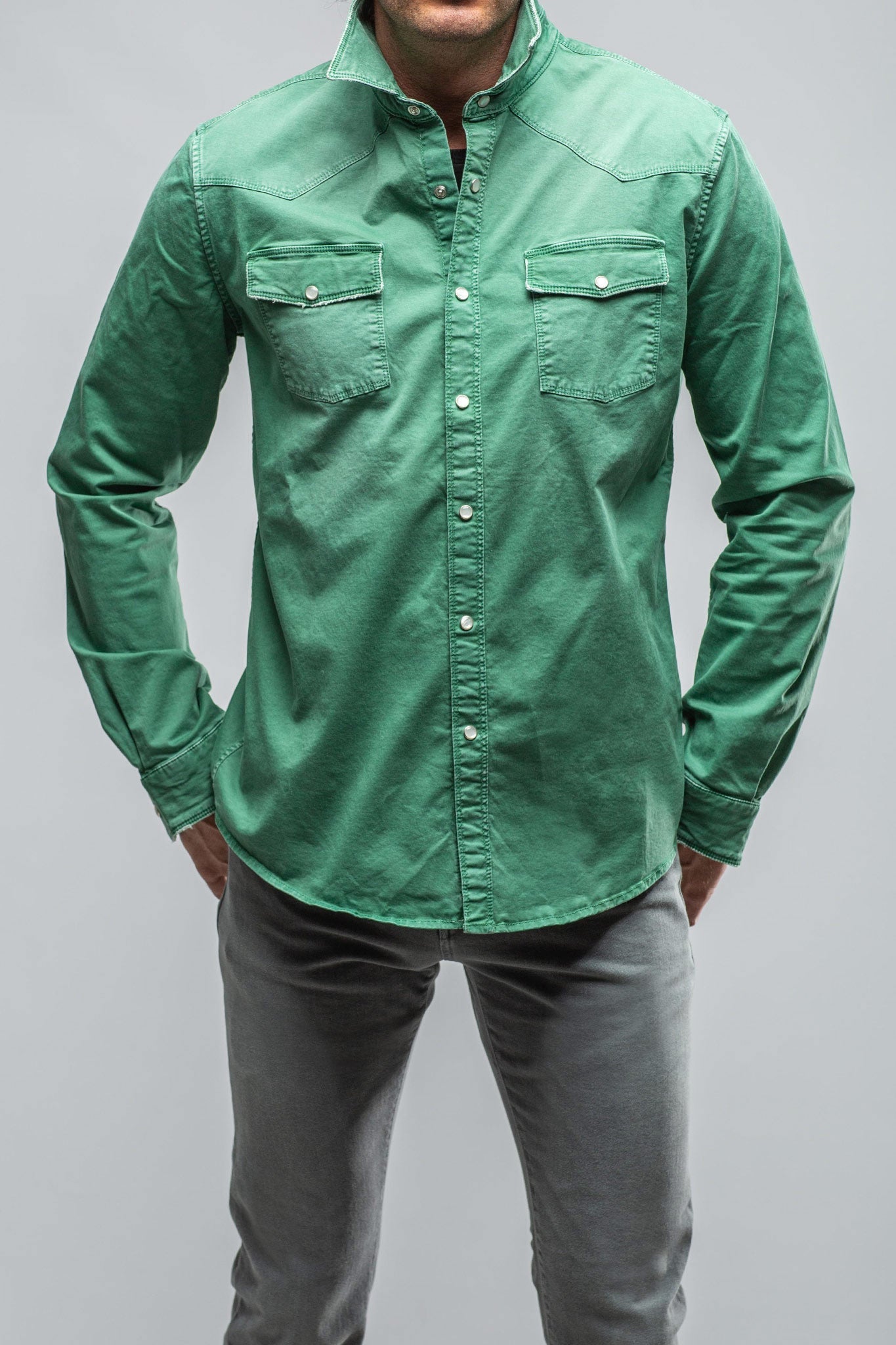 Axel's Premium Denim Cassidy Snap Shirt Verde Giada Mens - Snap Shirts
