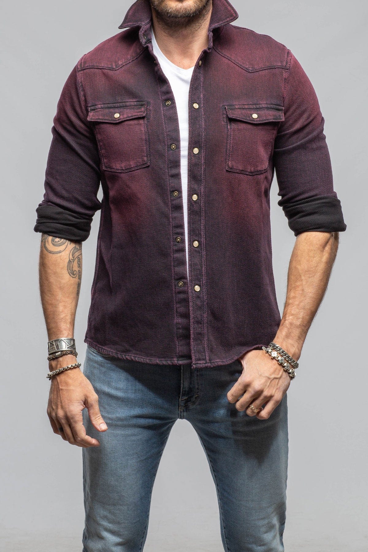 Cutter Knit Snap Shirt In Bordeaux - AXEL'S