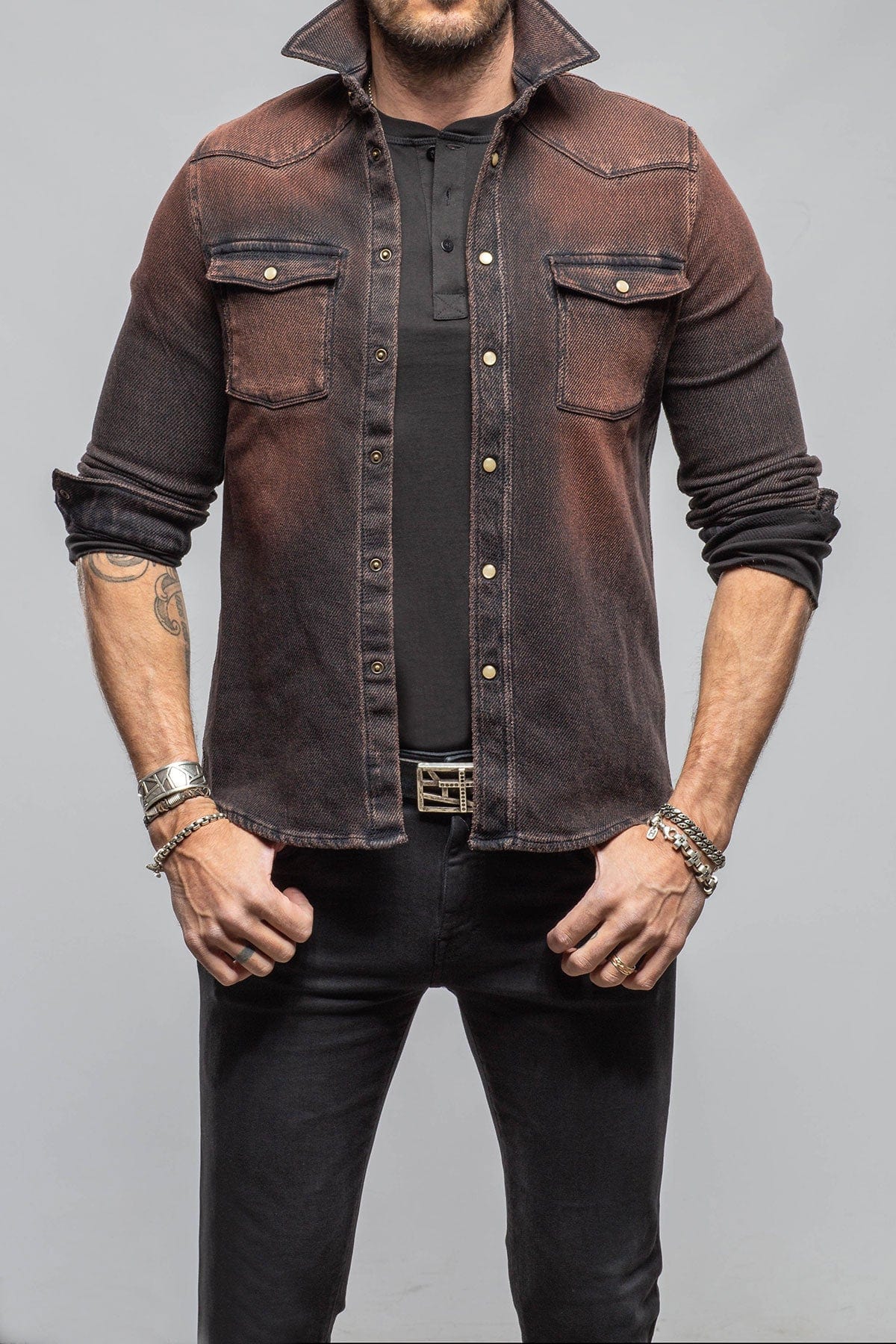 Cutter Knit Snap Shirt In Rust - AXEL'S