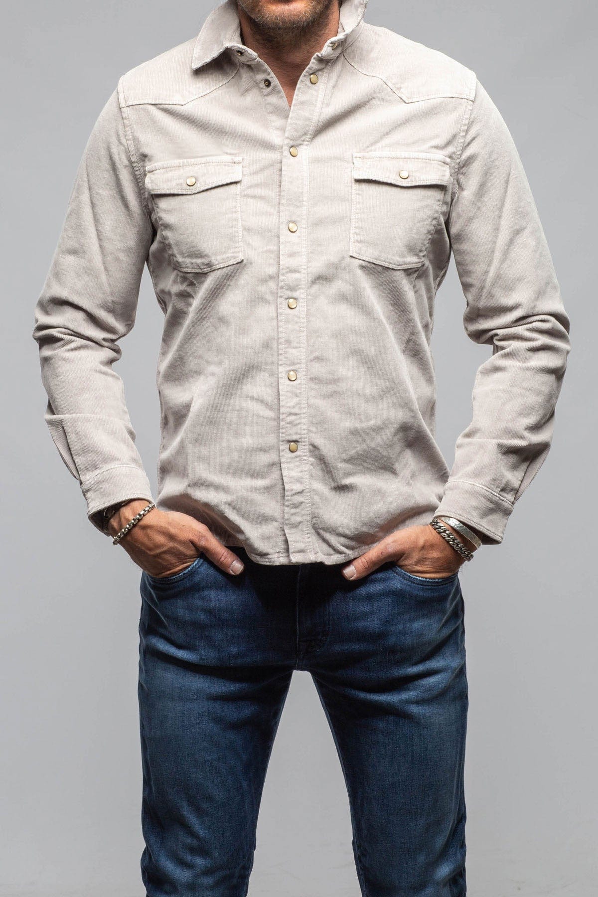 Prime Western Corduroy Snap Shirt In Sasso - AXEL'S