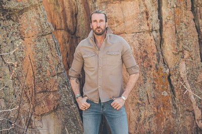 Ranger Colored Denim Snap Shirt In Tortora - AXEL'S