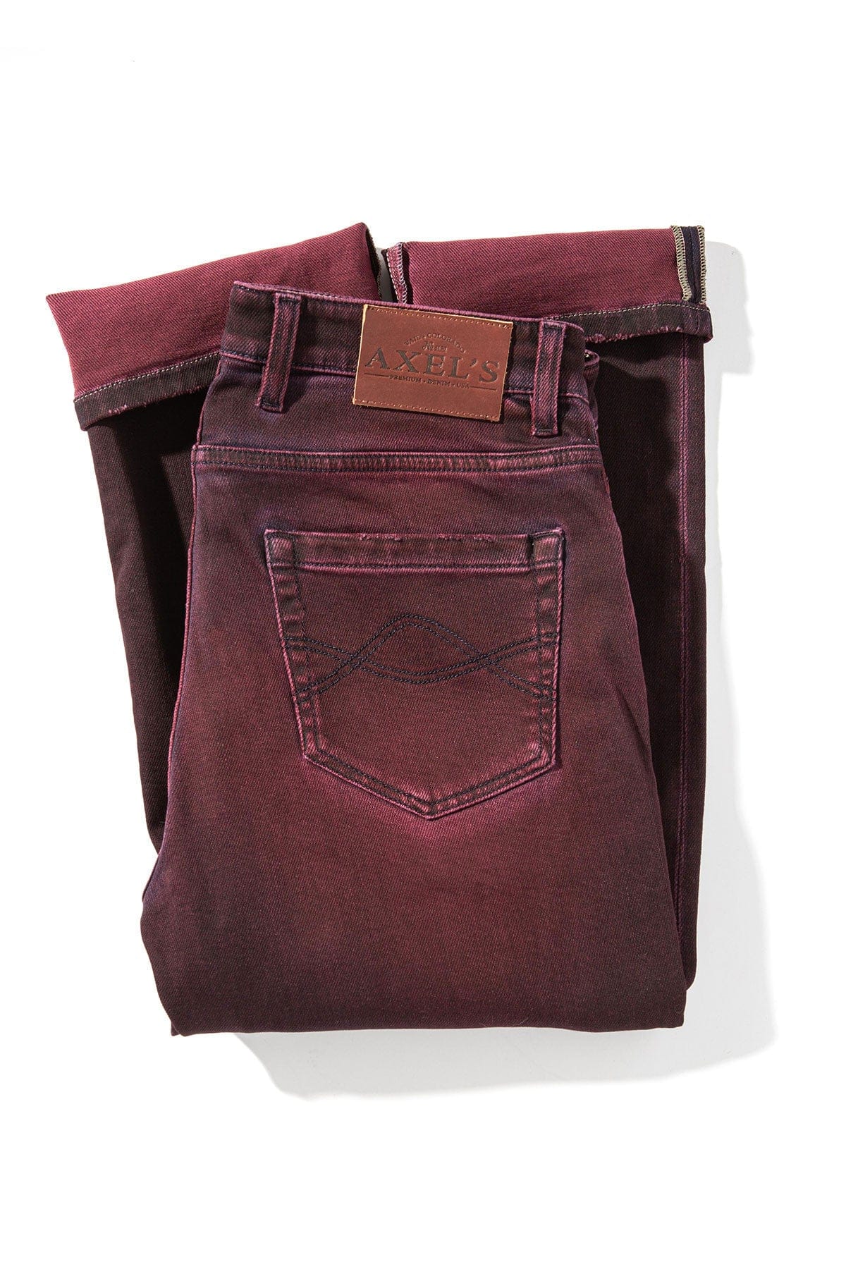 Waylon Over-Dyed Stretch Denim In Bordeaux - AXEL'S