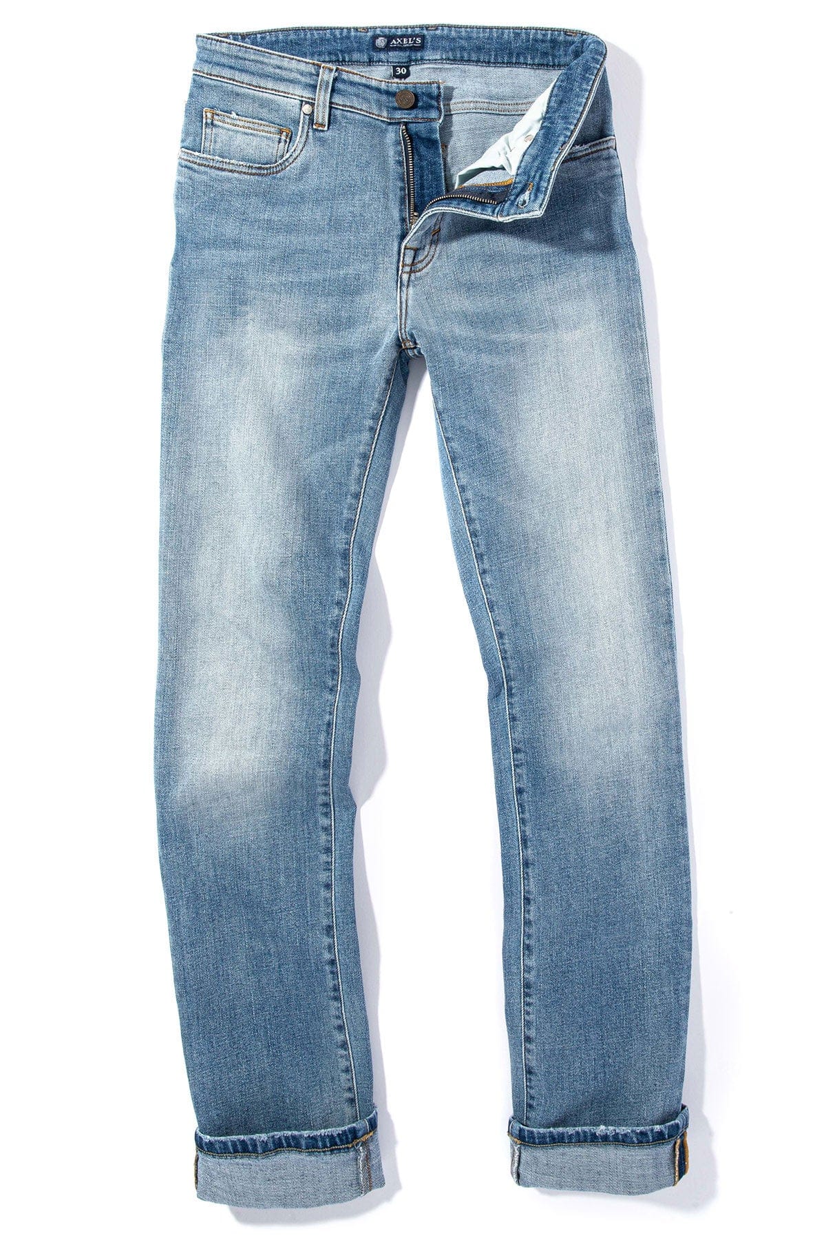 Kingman Denim In Light Wash Gold Stitch - AXEL'S
