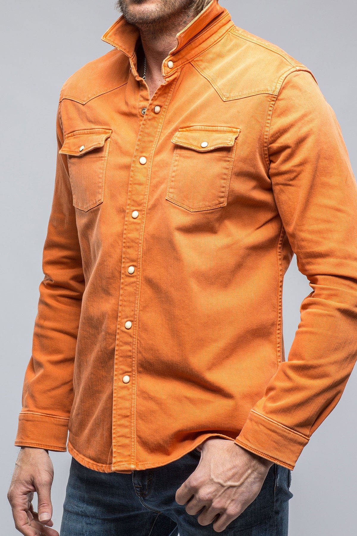 Ranger Colored Denim Snap Shirt In Arrancione - AXEL'S