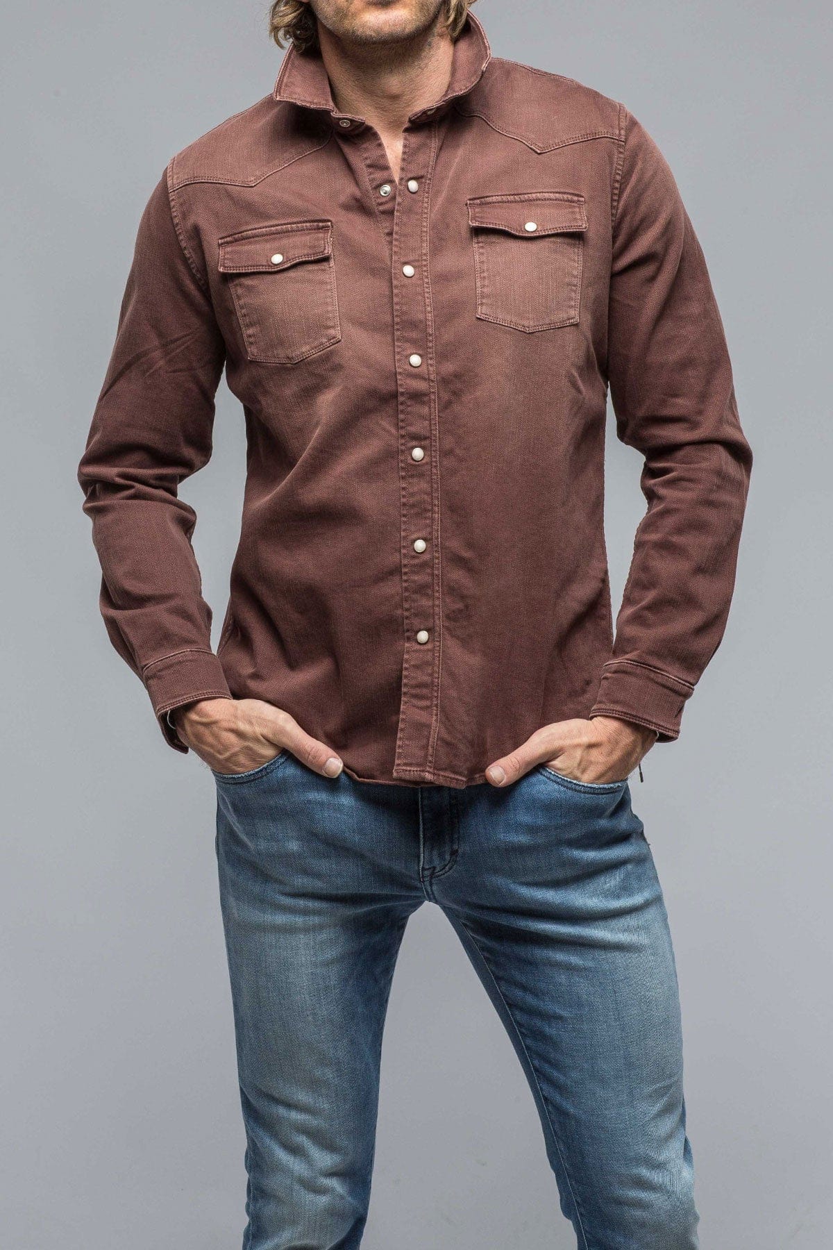 Ranger Colored Denim Snap Shirt In Mogano - AXEL'S