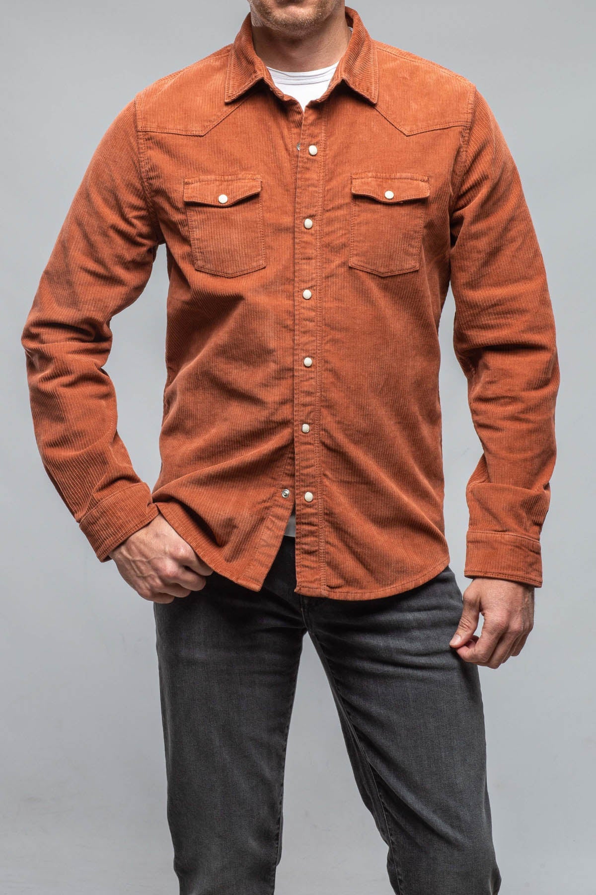 Brooks Corduroy Snap Shirt In Coccio | Mens - Snap Shirts | Axel's Premium Denim
