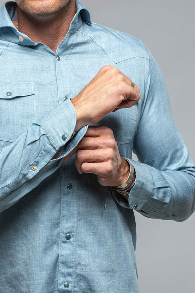 Giannetto Portofino Wyatt Western Snap Shirt In Light Blue Mens - Shirts - Outpost