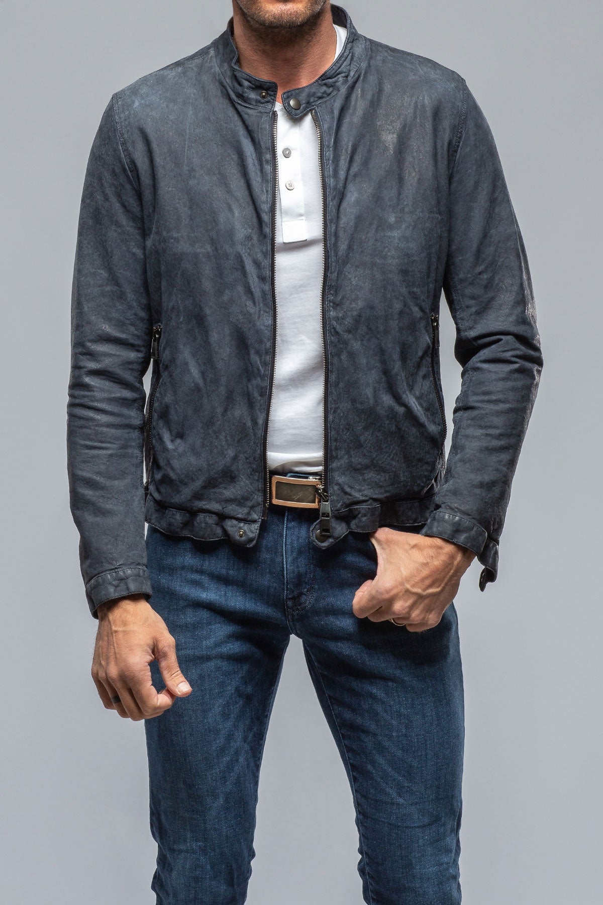 Cherto Waxed Moto In Navy | Mens - Outerwear - Leather | Gimo's