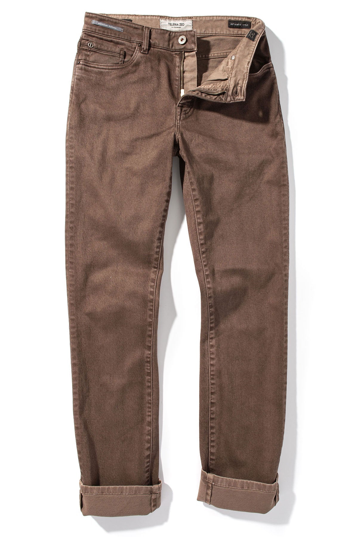 Teleria Zed Jackson Slim Cotton Twill In Tortora Mens - Pants - 5 Pocket